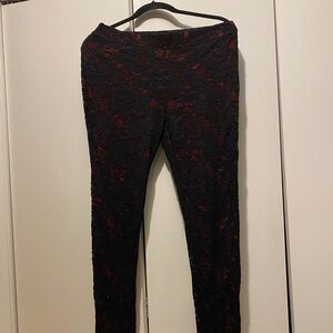 Bisou Bisou Black and Red Lace Detail Pants